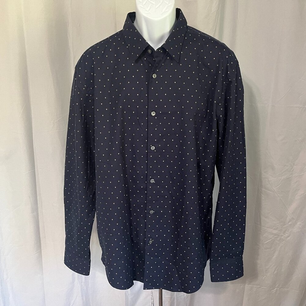 🌌 Hugo Boss Men’s Slim Fit Shirt Midnight Blue Khaki Stars XXL 2XL 🔥